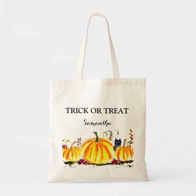Tote Bag Halloween Cute Citrouille chat noir moderne (Devant)