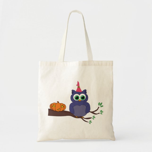 Tote Bag Halloween Cute Owl et un Citrouille (Devant)
