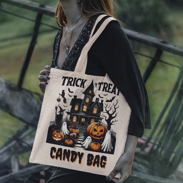 Tote Bag Halloween dans une maison hantée avec des citrouil (Créateur téléchargé)