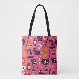 Tote Bag Halloween dessiné à la main, motif éffrayant sans 