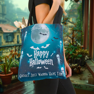 Tote Bag Halloween éffrayant Lune avec Fantômes et chauves-