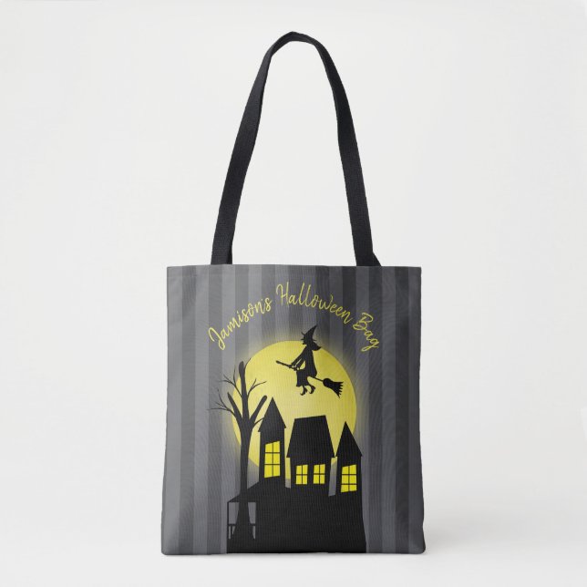 Tote Bag Halloween Éffrayant sorcière Broomstick Lune (Devant)