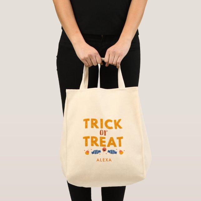 Tote Bag Halloween Enfants Tricoter ou traiter bonbons (Devant (produit))