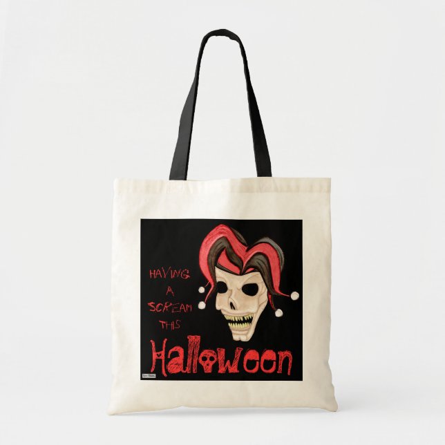Tote Bag Halloween Evil Jester Skull (Rouge) (Devant)