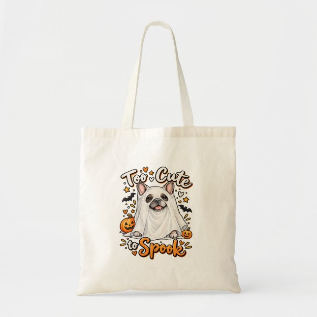 Tote Bag Halloween Fantôme Bouledogue Français Mignon (Devant)