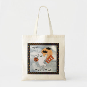Tote Bag Halloween Fantôme et chauves-souris Trick ou trait