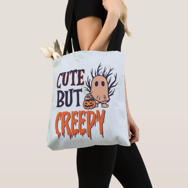 Tote Bag Halloween fantôme mignon mais Déplaisant (De près)