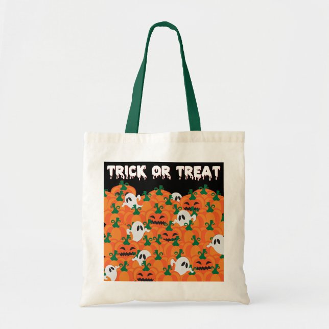 Tote Bag Halloween Fantômes Haunted Citrouille Patch Grand  (Devant)