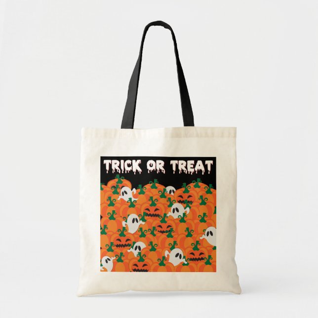 Tote Bag Halloween Fantômes Haunted Citrouille Patch Grand  (Devant)