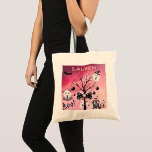 Tote Bag Halloween Fantômes Trou ou traitement - rose et no