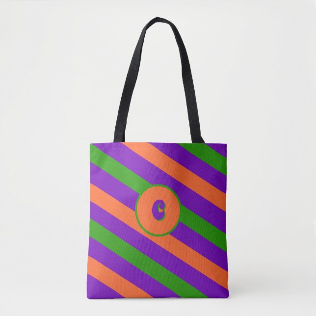 Tote Bag Halloween Festif Striped Custom Monogramme (Devant)