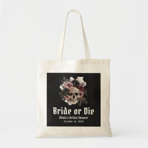 Tote Bag Halloween Fleurs Crâne Mariée ou Mourir Enterremen