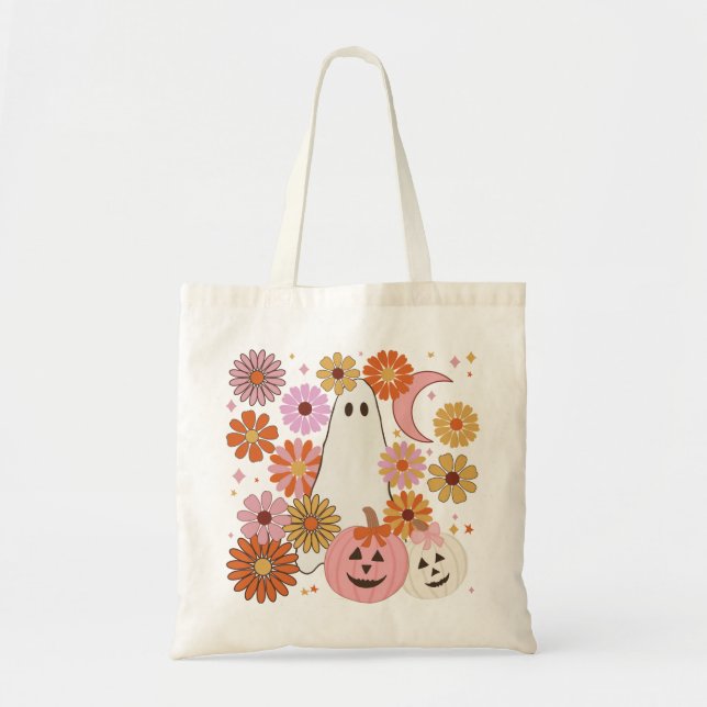 Tote Bag Halloween Floral Fantôme Rétro (Devant)
