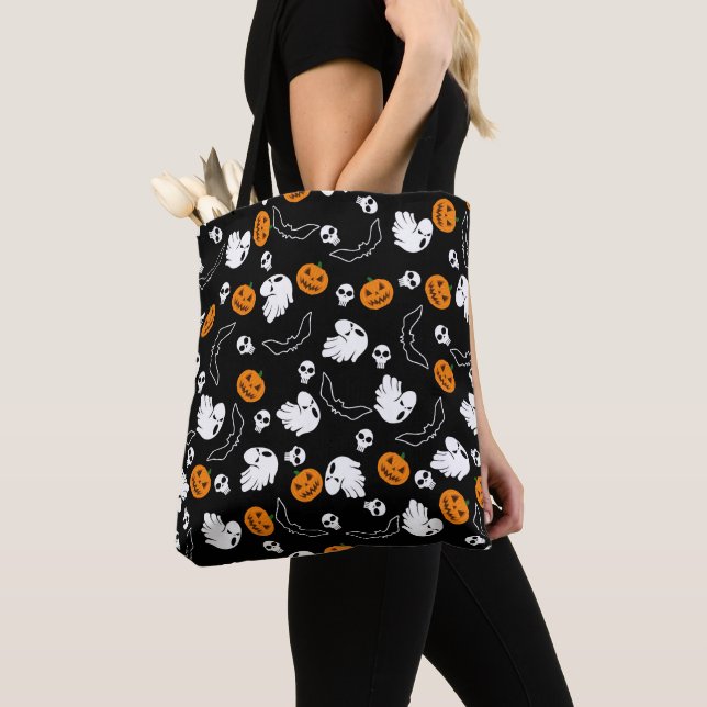 Tote Bag Halloween Ghost Bats Citrouille crâne (De près)