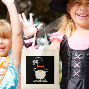 Tote Bag Halloween Gnome Sorcière blanc cheveux noir Casque