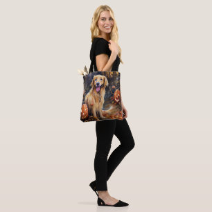 Tote Bag Halloween Golden Retriever avec citrouilles effray