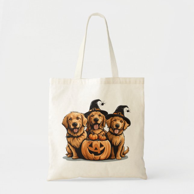 Tote Bag Halloween Golden Retriever Dogs Jack O Lantern (Devant)