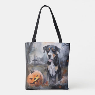Tote Bag Halloween Grand Suisse Avec Citrouilles Effrayant