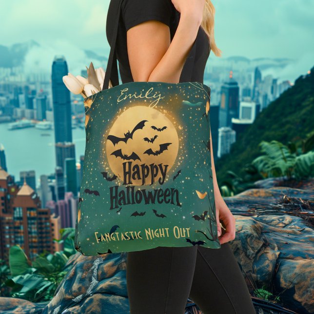 Tote Bag Halloween heureux personnalisé avec Green Moonlit (Créateur téléchargé)