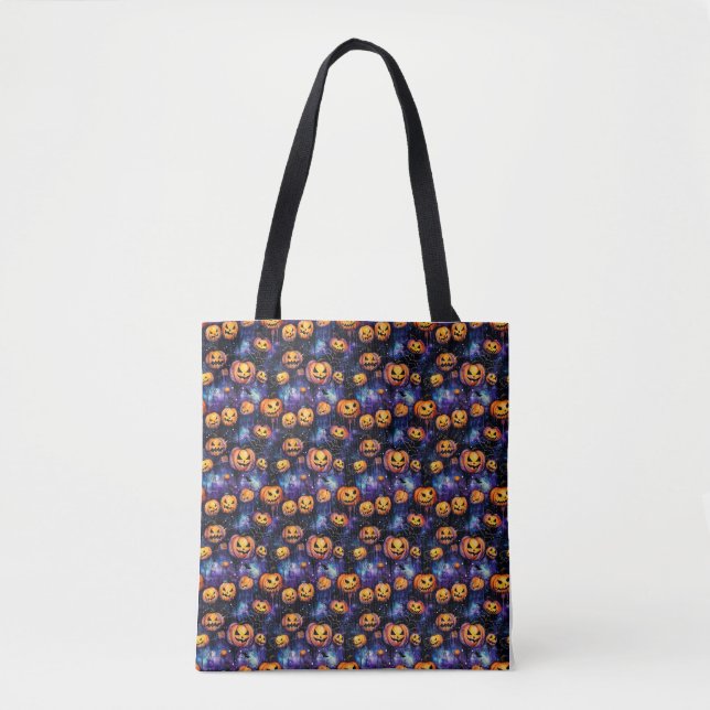 Tote Bag Halloween Jack-O-Lanterns Orange Citrouille (Devant)