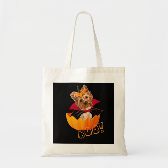 Tote Bag Halloween joli Yorkshire terrier chien citrouille (Devant)