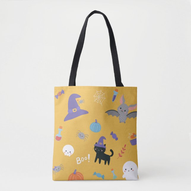 Tote Bag Halloween jolie sorcière Chat Trick Ou Motif de tr (Devant)