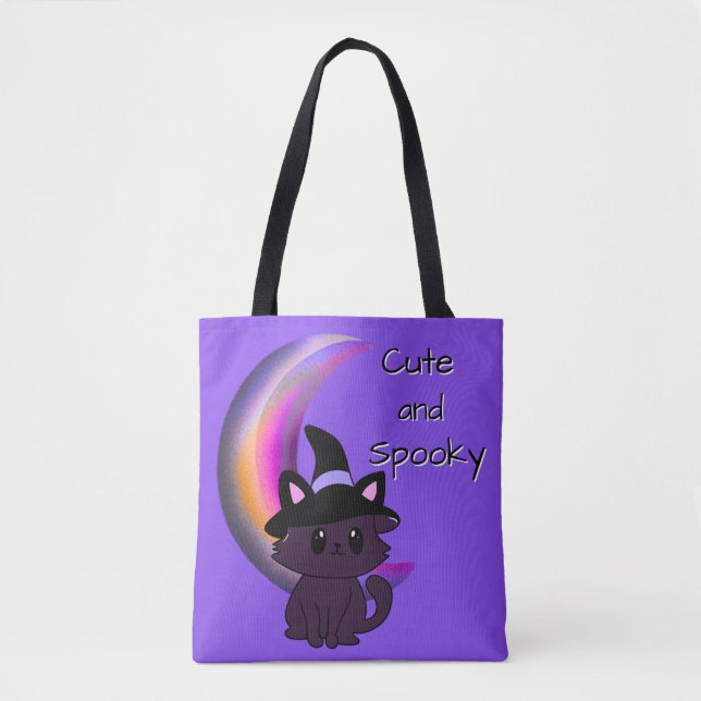 Tote Bag Halloween Kitty & Crescent Moon Cute Custom (Devant)