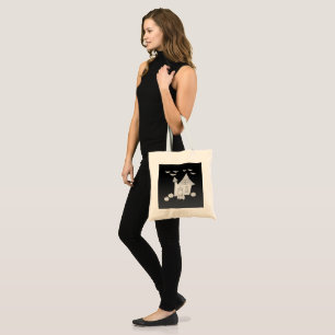 Tote Bag Halloween la nuit avec Haunted House, chauves-sour