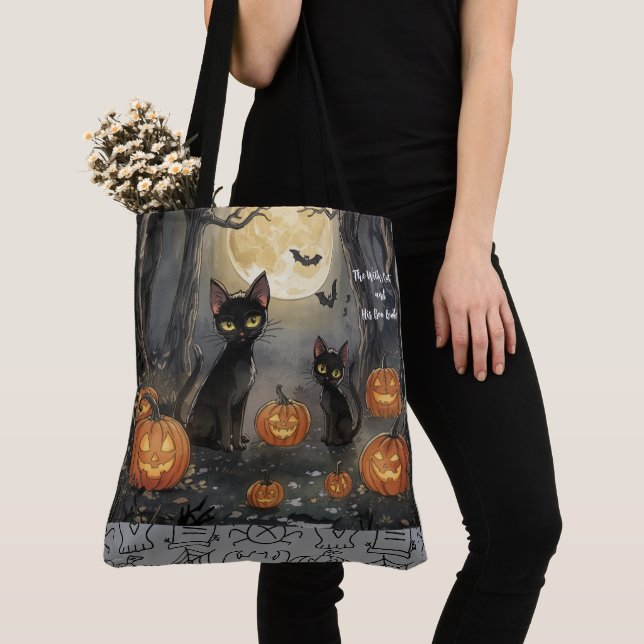 Tote Bag Halloween,Le Chat de la Sorcière et ses Amis de Bo (De près)