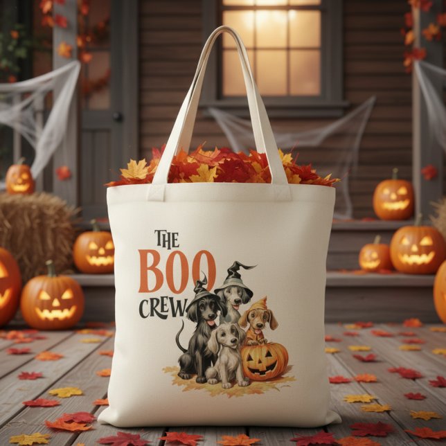 Tote Bag Halloween les chiens retro de l'équipage de Boo (The Boo Crew Retro Hound Dogs Halloween Tote Bag)