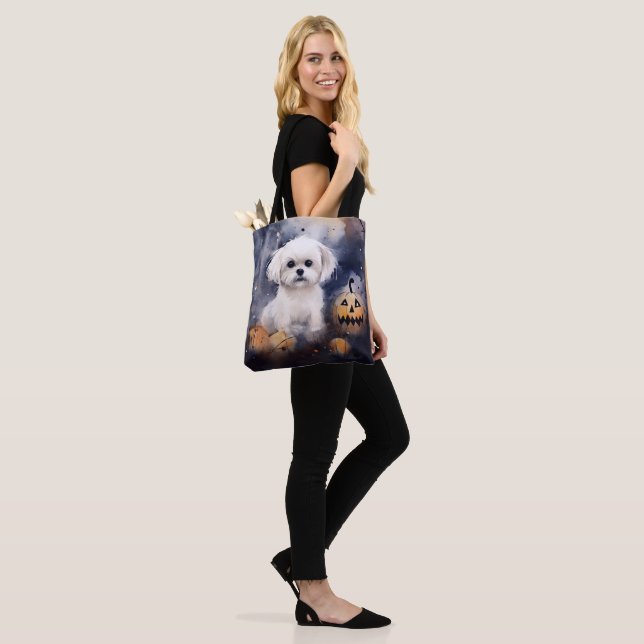 Tote Bag Halloween Maltais Avec Peur Citrouille (Sur le modèle)