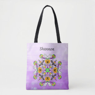 Tote Bag Halloween Mandala Fantômes, Citrouilles, chauves-s