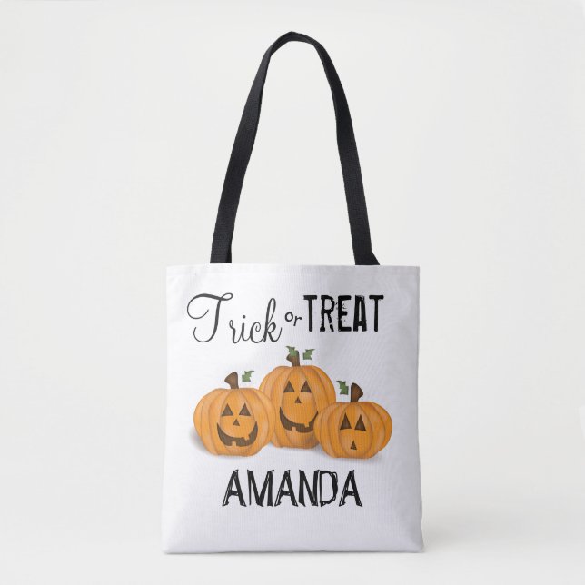 Tote Bag Halloween mignonne Trick Ou Traiter Citrouilles Dr (Devant)