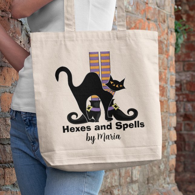 Tote Bag Halloween mignonne Trick Ou Treat Whimsical Black  (Cute whimsical black cat Halloween tote bag featuring a playful trick or treat design perfect for fa)