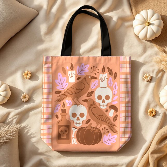 Tote Bag Halloween moderne Folk Art Pastel Plaid (Créateur téléchargé)