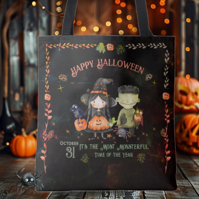 Tote Bag Halloween Monster et une sorcière (Halloween Monster and a Witch Tote Bag )