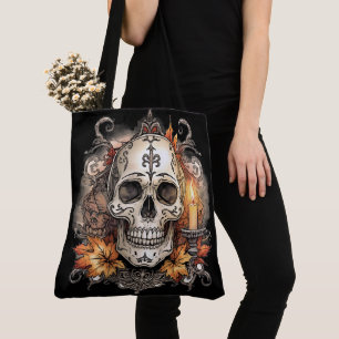 Tote Bag Halloween, Motif Crâne, Calavera à la Lumière des