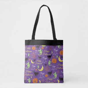 Tote Bag Halloween Motif Purple Black Trac Ou Treat