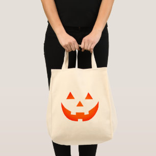 Tote Bag Halloween néon orange Jack-o'-lantern visage citr