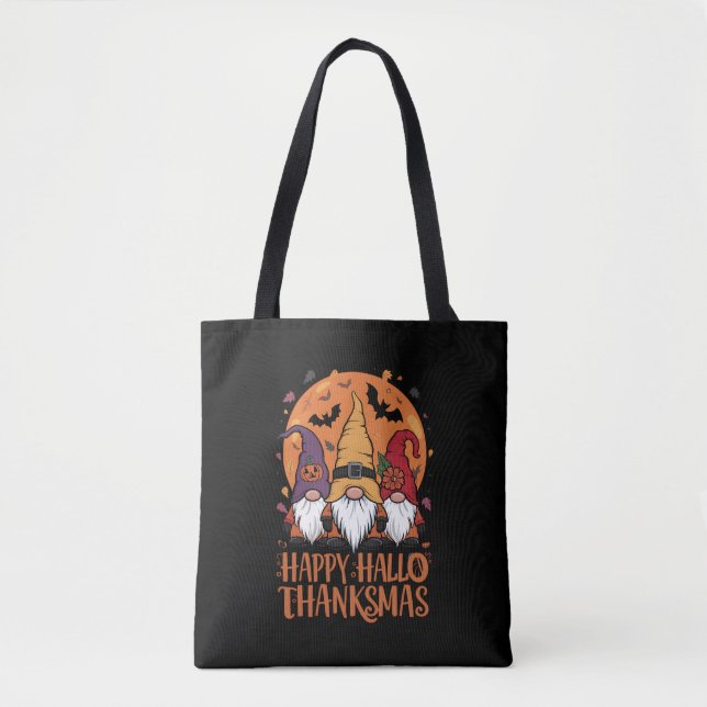 Tote Bag Halloween Noël Joyeux HalloMerciMas Gnomes (Devant)