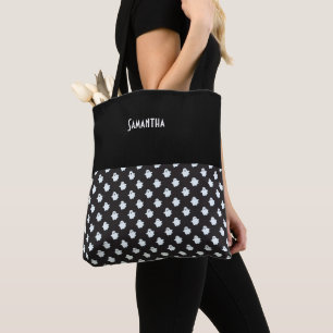 Tote Bag Halloween noir avec/ mignon blanc Fantômes Nom