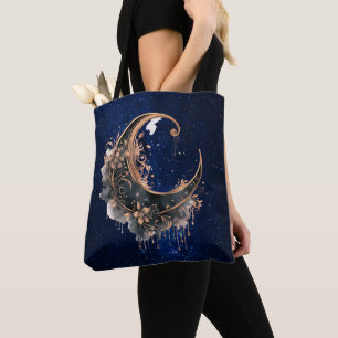 Tote Bag Halloween noir et Rose or Croissant lune d'or