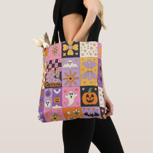 Tote Bag Halloween Patchwork Motif - Carrés festifs