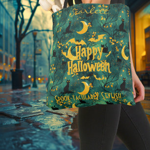 Tote Bag Halloween personnalisable avec chats, chauves-sour