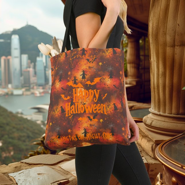 Tote Bag Halloween personnalisé avec chauves-souris, sorciè (Créateur téléchargé)