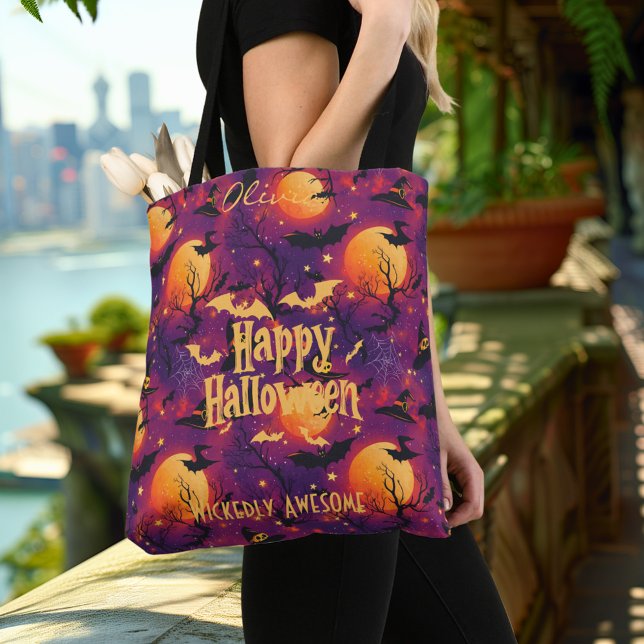 Tote Bag Halloween personnalisé avec sorcières, chauves-sou (Créateur téléchargé)