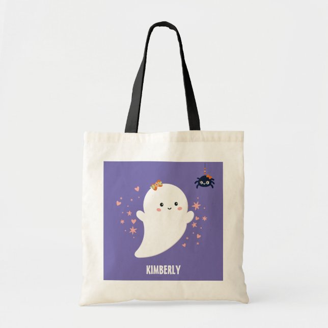 Tote Bag Halloween personnalisé mignon fantôme (Devant)