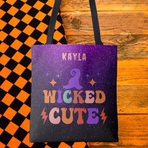 Tote Bag Halloween personnalisé violet de fille et noir