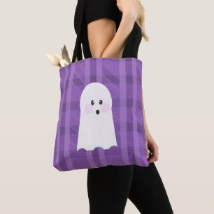 Tote Bag Halloween Plaid Ghost Ghoul Purple