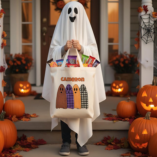 Tote Bag Halloween Plaid Gingham Ghosts (Créateur téléchargé)